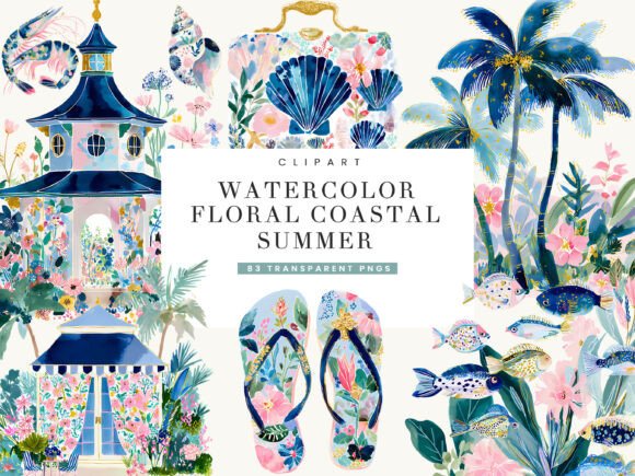 Download Watercolor Floral Coastal Summer Clipart - Watercolor floral Collection