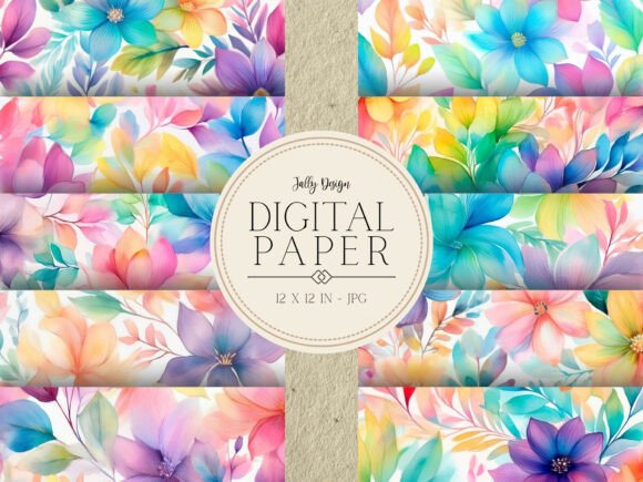 Download Rainbow Watercolor Floral Digital Paper - Watercolor floral Collection