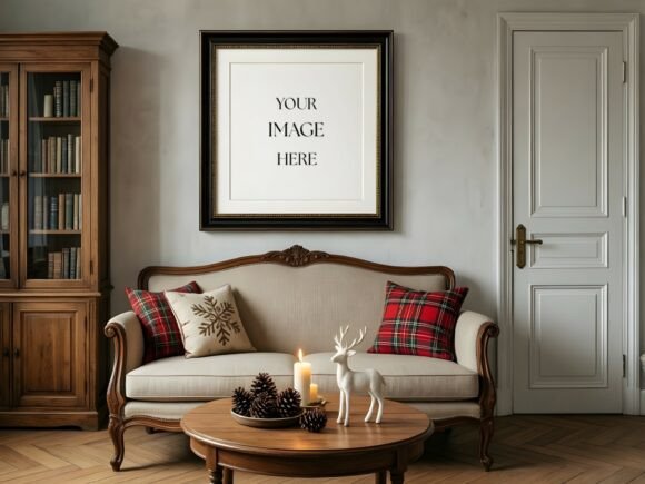 Download Vintage Christmas Living Room Mockup - Christmas Collection