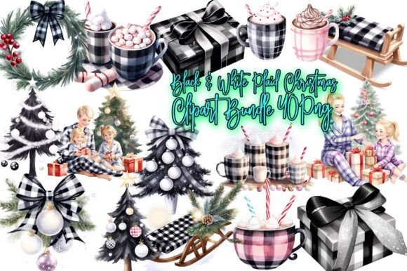 Download Black &amp; White Plaid Christmas Clipart - Christmas Collection
