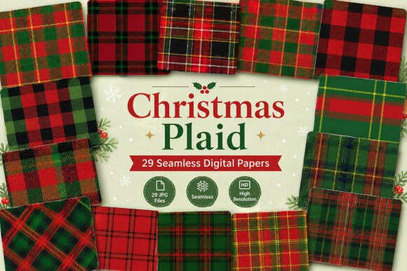 Download Christmas Plaid Digital Paper Pack - Christmas Collection