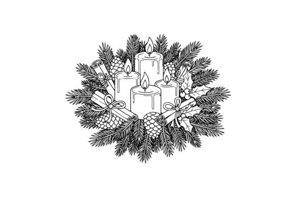 Download Black and White Christmas Candle Colorin - Christmas Collection