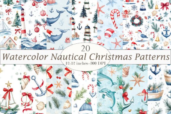 Download Watercolor Nautical Christmas Patterns - Christmas Collection