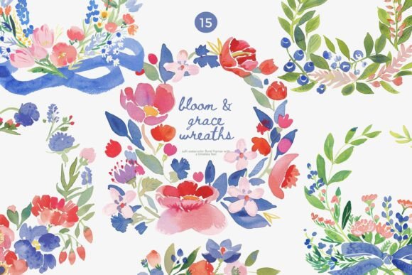 Download Watercolor Floral Wreaths Clipart Set - Watercolor floral Collection