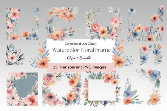 Download Dreamy Coral Watercolor Floral Frame PNG - Watercolor floral Collection