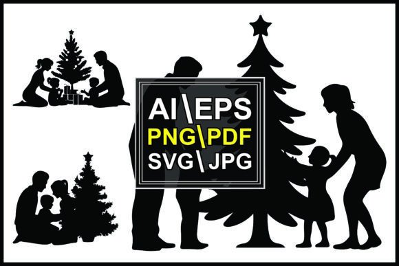 Download Silhouette Family Decorating Christmas - Christmas Collection