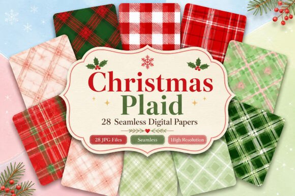 Download Christmas Plaid Digital Paper Set - Christmas Collection