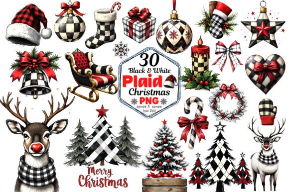 Download Black &amp; White Plaid Christmas Clipart - Christmas Collection