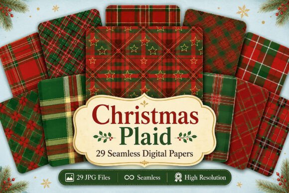 Download Christmas Plaid Seamless Digital Bundle - Christmas Collection