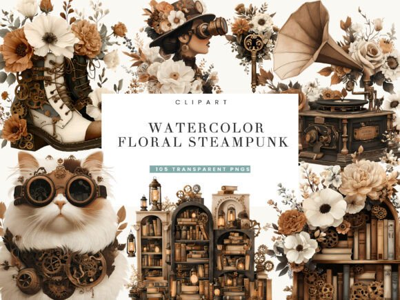 Download Watercolor Floral Steampunk Clipart - Watercolor floral Collection