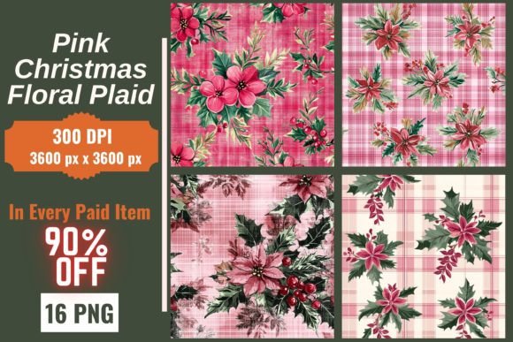 Download Pink Christmas Floral Plaid - Christmas Collection