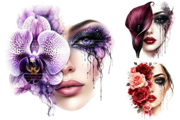 Download Watercolor Floral Woman Face Designs PNG - Watercolor floral Collection