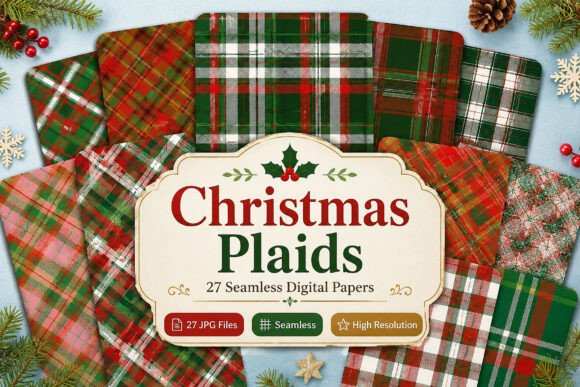 Download Christmas Plaids Digital Papers Bundle - Christmas Collection