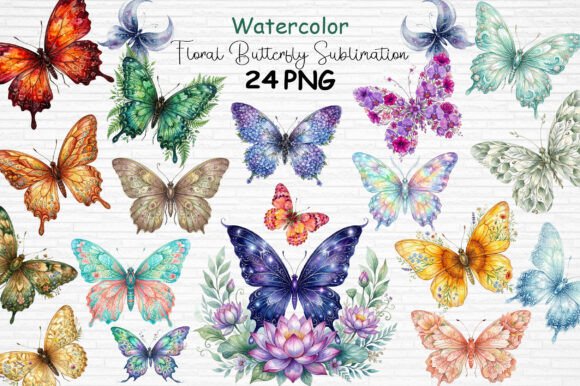 Download Watercolor Floral Butterfly Sublimation - Watercolor floral Collection