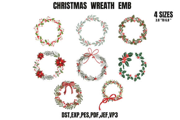 Download Christmas Eight Wreath Embroidery Bundle - Christmas Collection